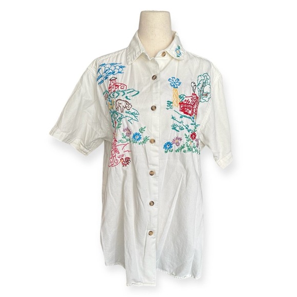 Embroidered White Button Down Shirt - Picture 1 of 6